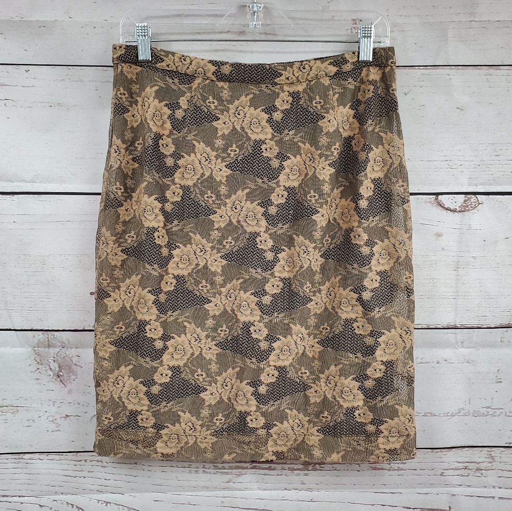 Lapis Anthropologie lace embroidered skirt